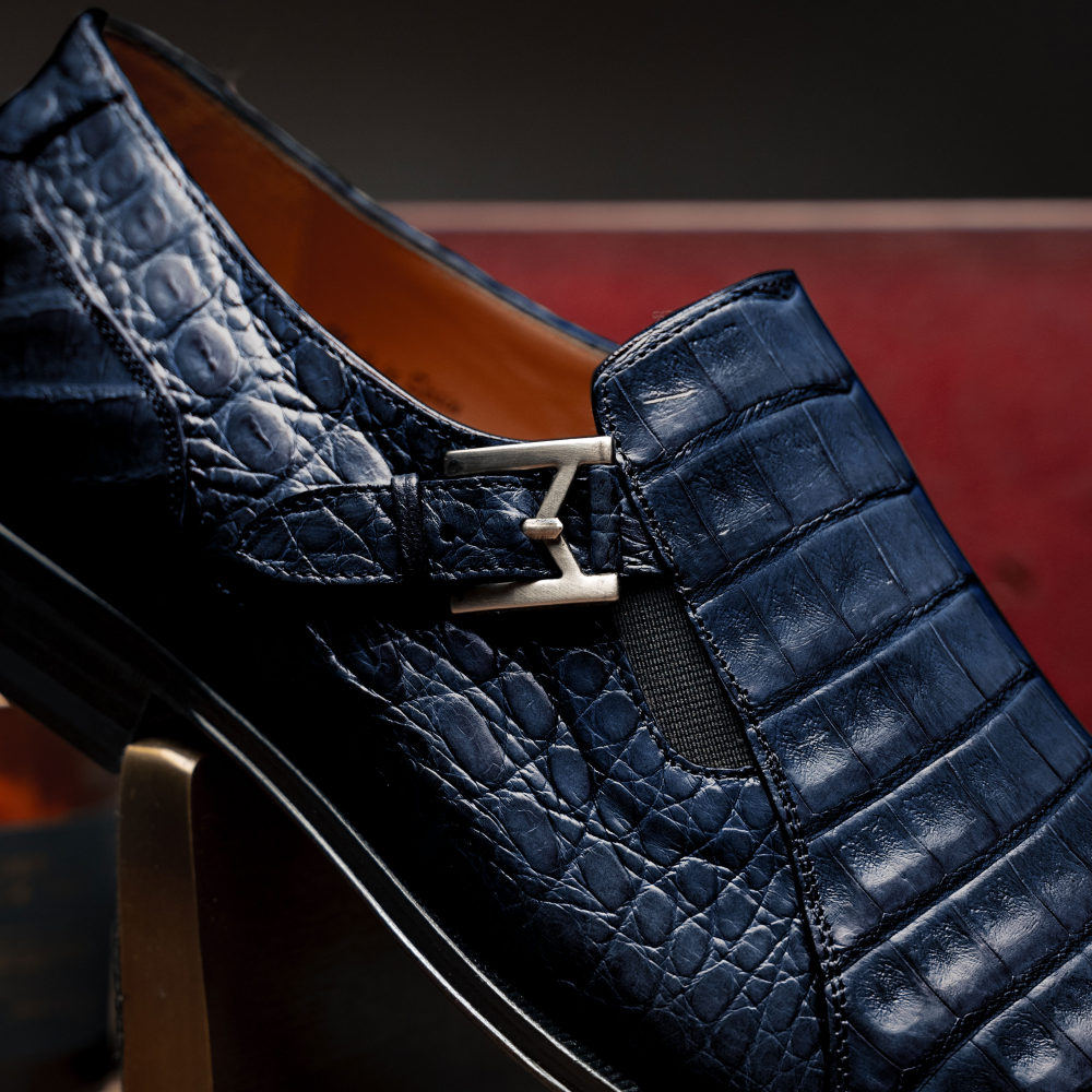 Mezlan Crocodile Gore Monk Strap SX102 Blue (SX102)