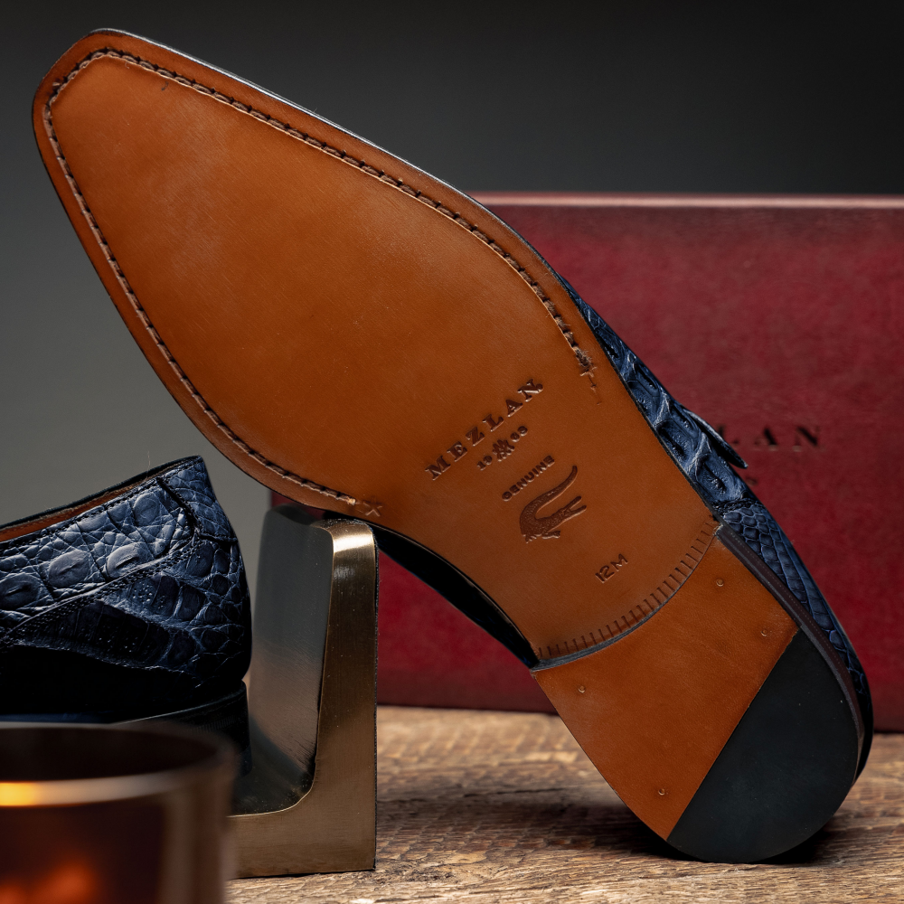 Mezlan Crocodile Gore Monk Strap SX102 Blue (SX102)
