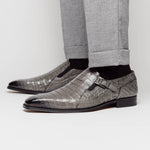 Mezlan Crocodile Gore Monk Strap SX102 Pearl Grey (SX102)