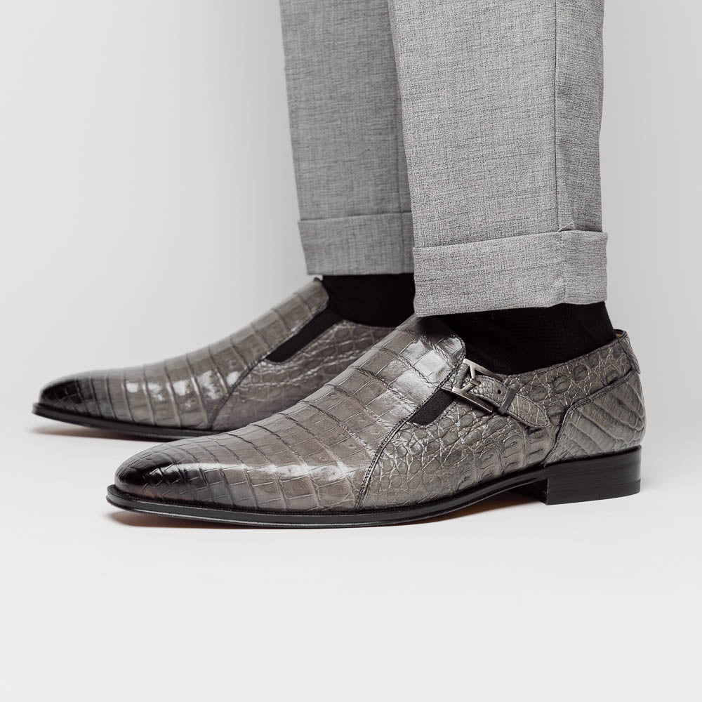 Mezlan Crocodile Gore Monk Strap SX102 Pearl Grey (SX102)