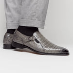Mezlan Crocodile Gore Monk Strap SX102 Pearl Grey (SX102)
