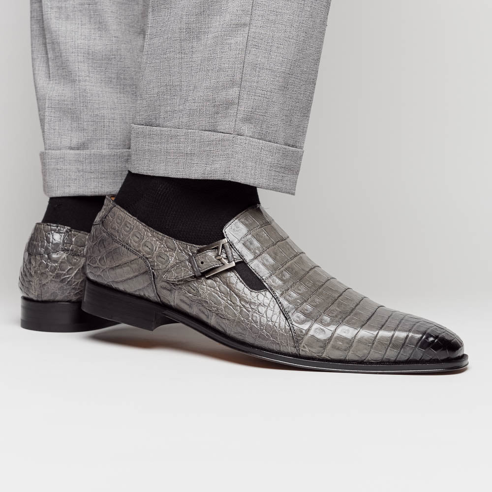 Mezlan Crocodile Gore Monk Strap SX102 Pearl Grey (SX102)