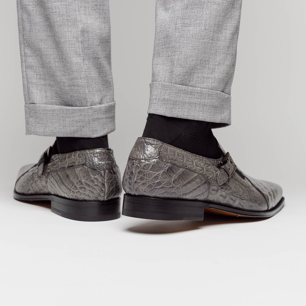 Mezlan Crocodile Gore Monk Strap SX102 Pearl Grey (SX102)