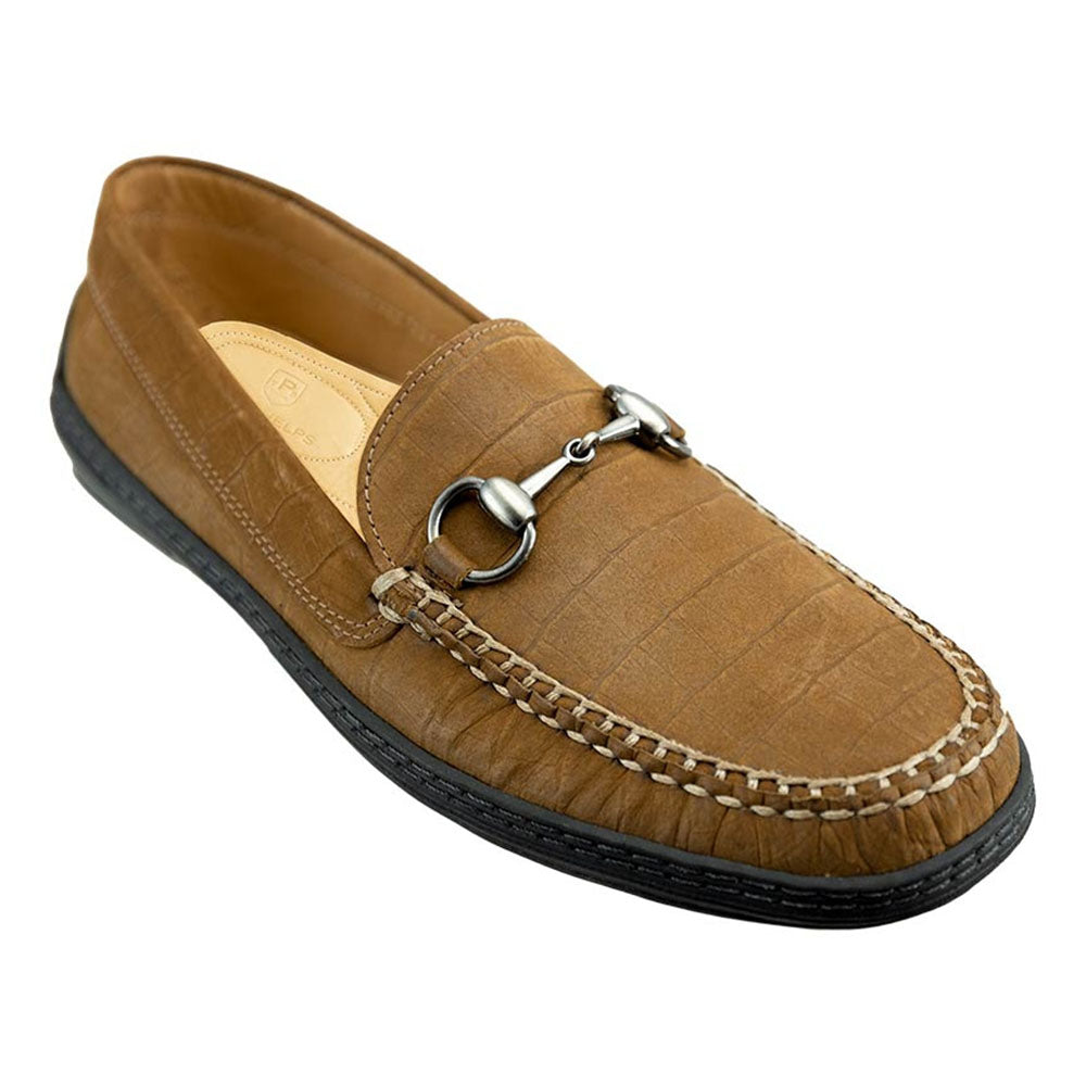 TB Phelps Sueded Alligator Grain Bit Loafer Khaki