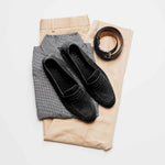 Zelli Tasca Suede Penny Loafers Black (16-100-BLK)