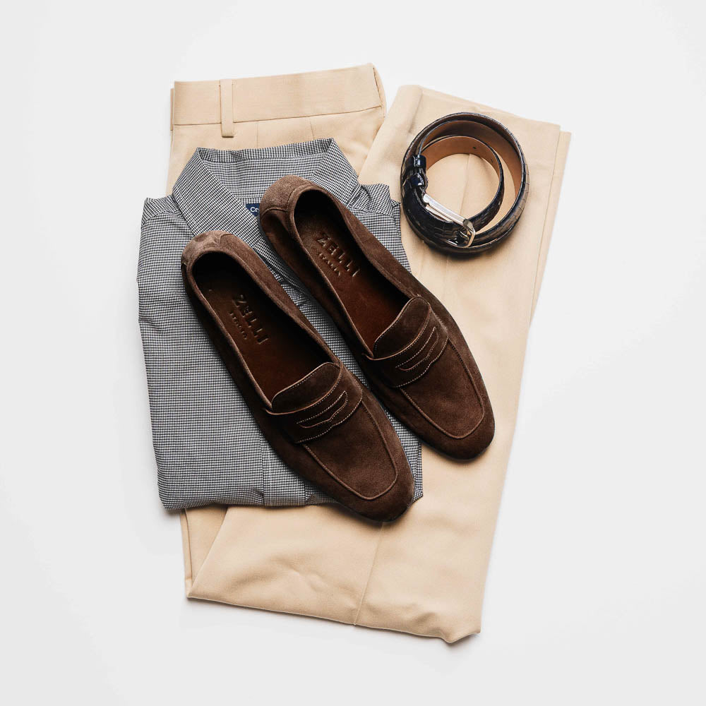 Zelli Tasca Suede Penny Loafers Cafe (16-100-CAF)