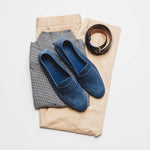 Zelli Tasca Suede Penny Loafers Blue (16-100-BLU)