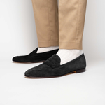 Zelli Tasca Suede Penny Loafers Black (16-100-BLK)