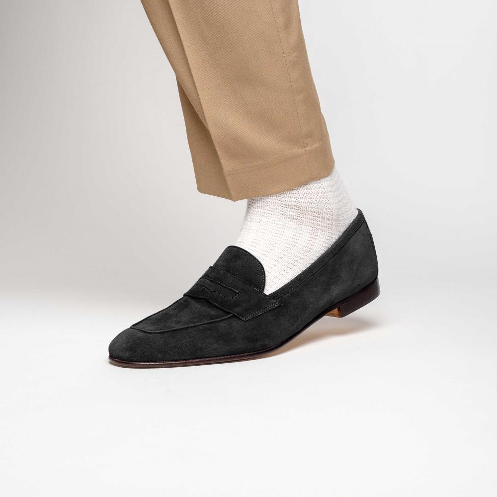 Zelli Tasca Suede Penny Loafers Black (16-100-BLK)