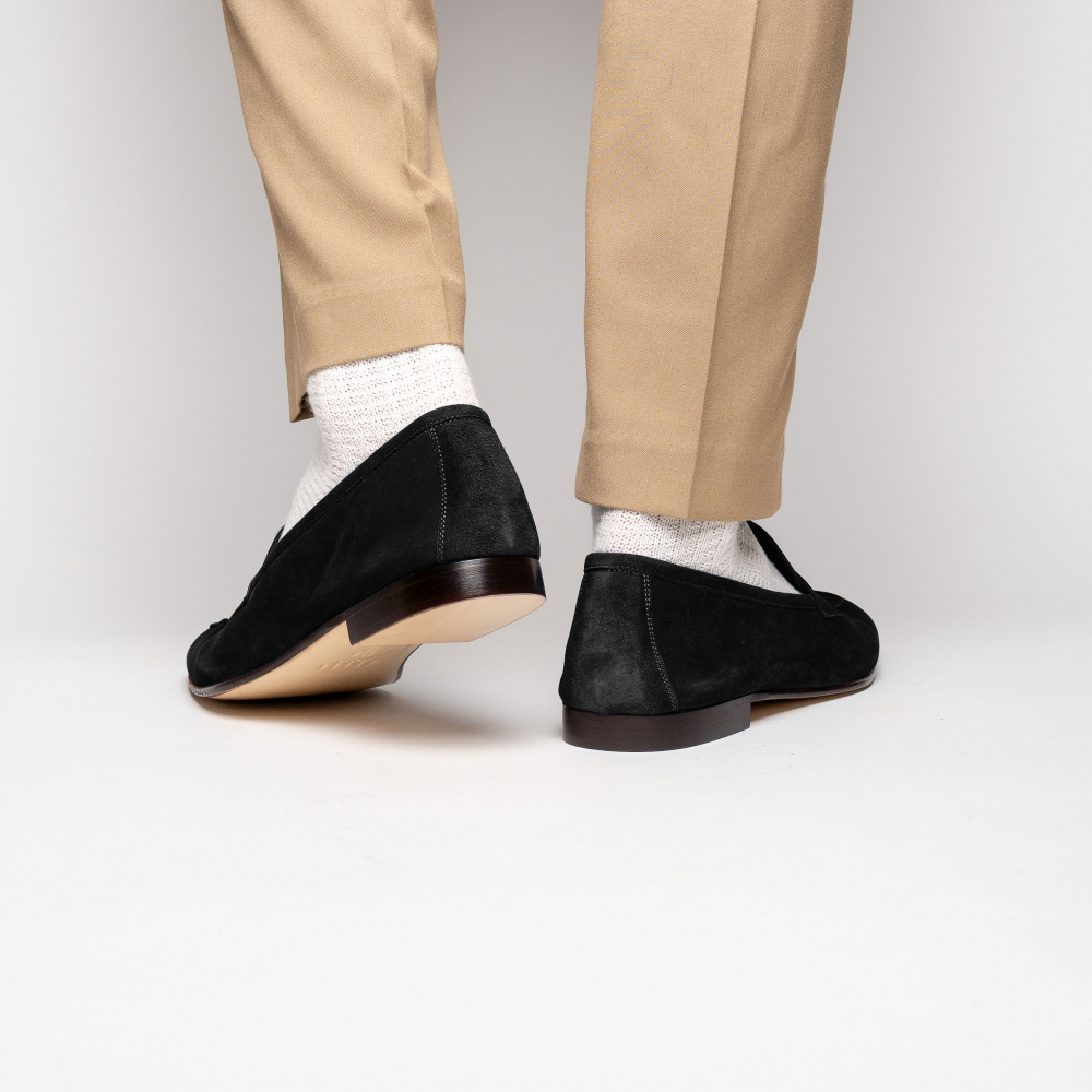 Zelli Tasca Suede Penny Loafers Black (16-100-BLK)