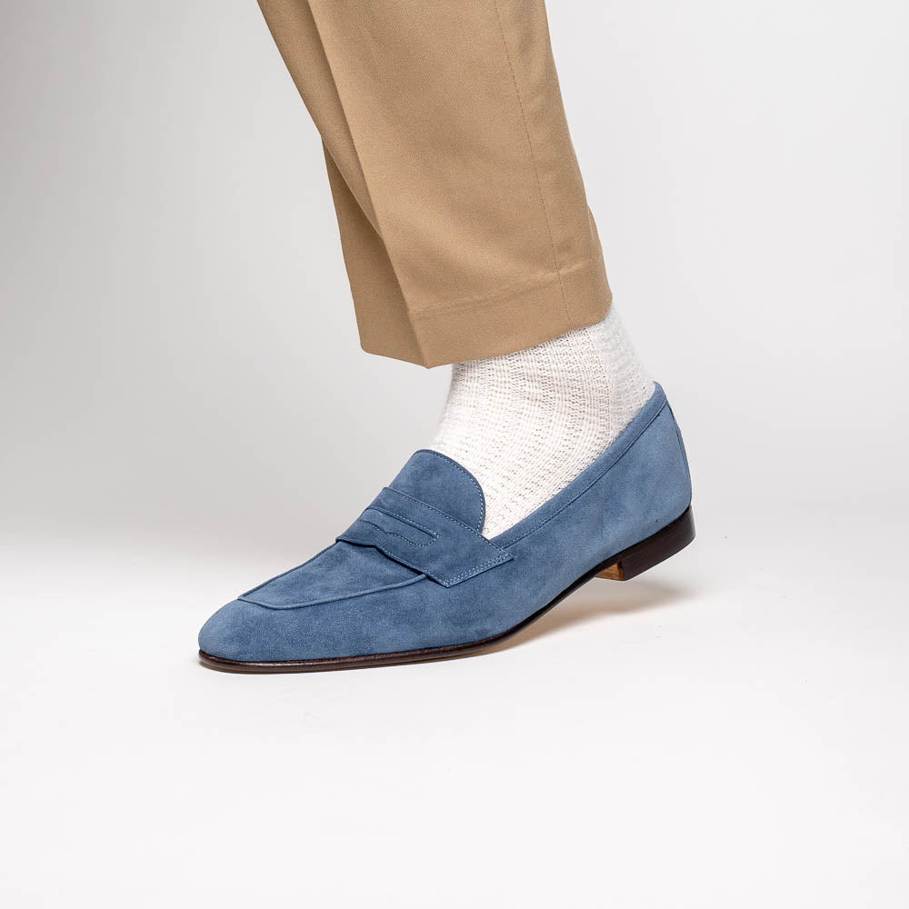 Zelli Tasca Suede Penny Loafers Blue (16-100-BLU)