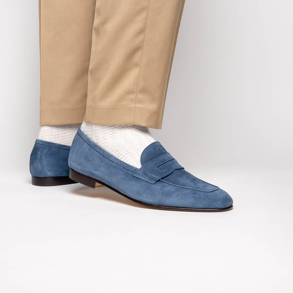 Zelli Tasca Suede Penny Loafers Blue (16-100-BLU)