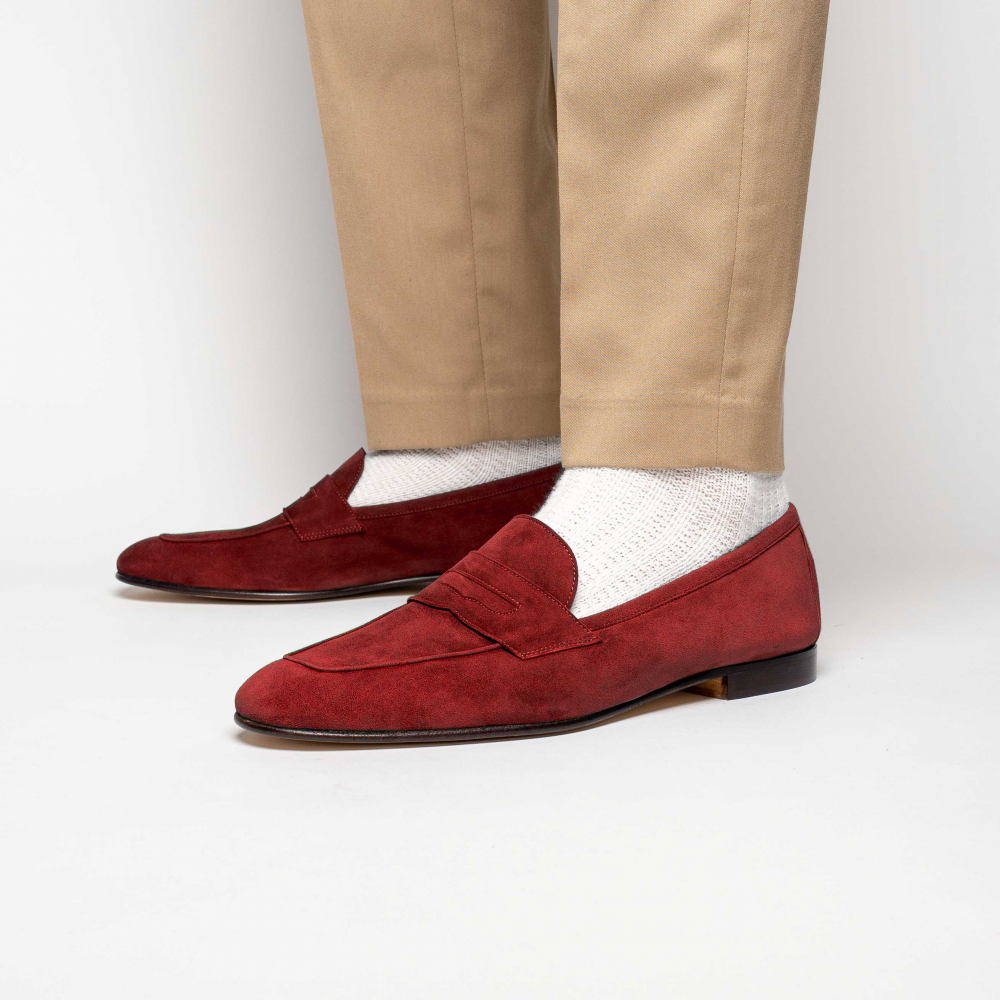 Zelli Tasca Suede Penny Loafers Red (16-100-RED)