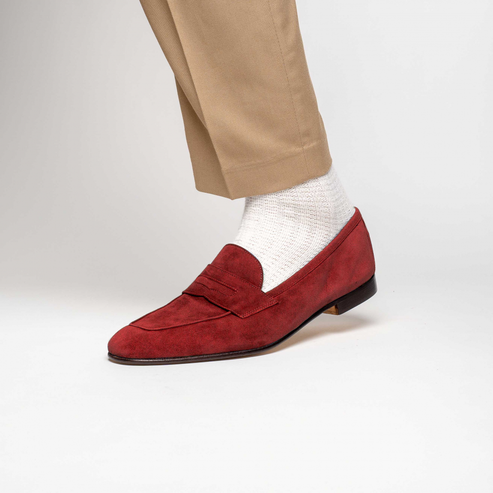 Zelli Tasca Suede Penny Loafers Red (16-100-RED)
