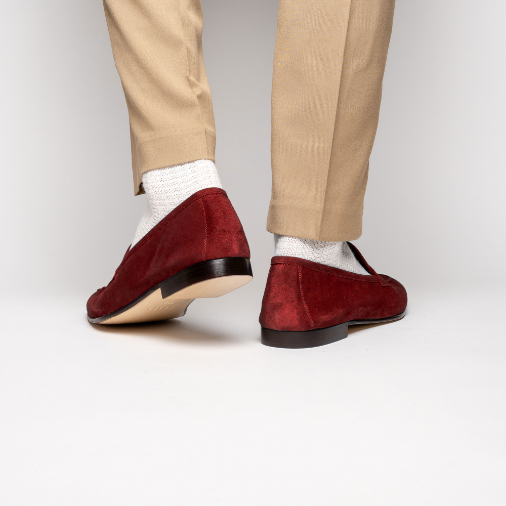 Zelli Tasca Suede Penny Loafers Red (16-100-RED)