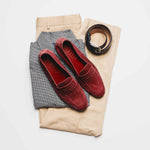 Zelli Tasca Suede Penny Loafers Red (16-100-RED)