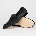 Zelli Tasca Suede Penny Loafers Black (16-100-BLK)