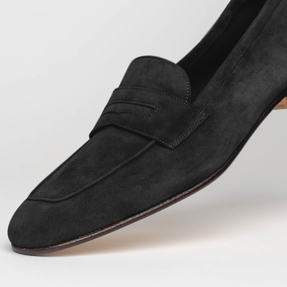 Zelli Tasca Suede Penny Loafers Black (16-100-BLK)