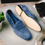 Zelli Tasca Suede Penny Loafers Blue (16-100-BLU)