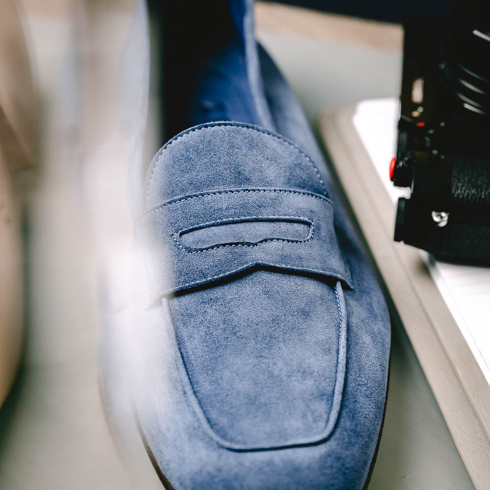 Zelli Tasca Suede Penny Loafers Blue (16-100-BLU)