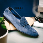 Zelli Tasca Suede Penny Loafers Blue (16-100-BLU)