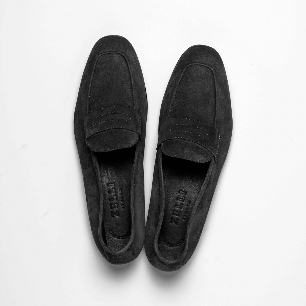 Zelli Tasca Suede Penny Loafers Black (16-100-BLK)