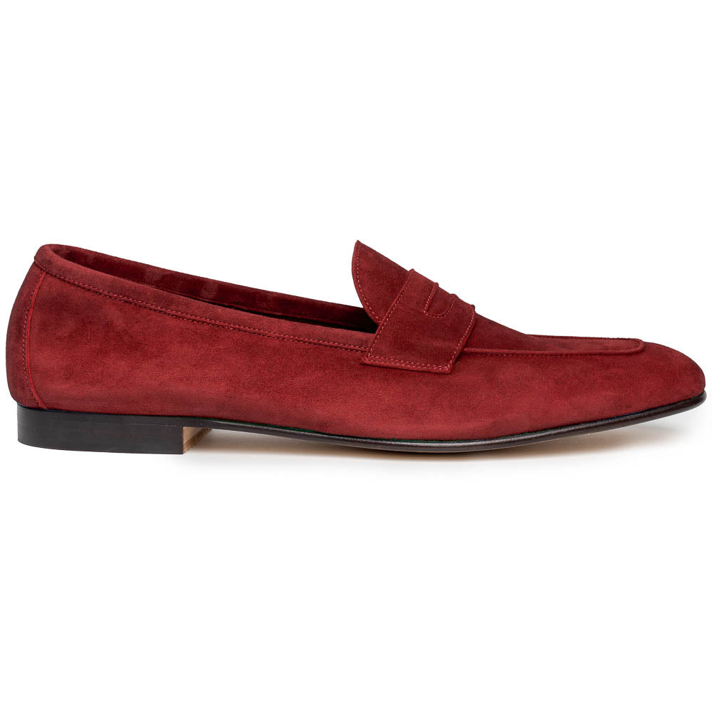 Zelli Tasca Suede Penny Loafers Red
