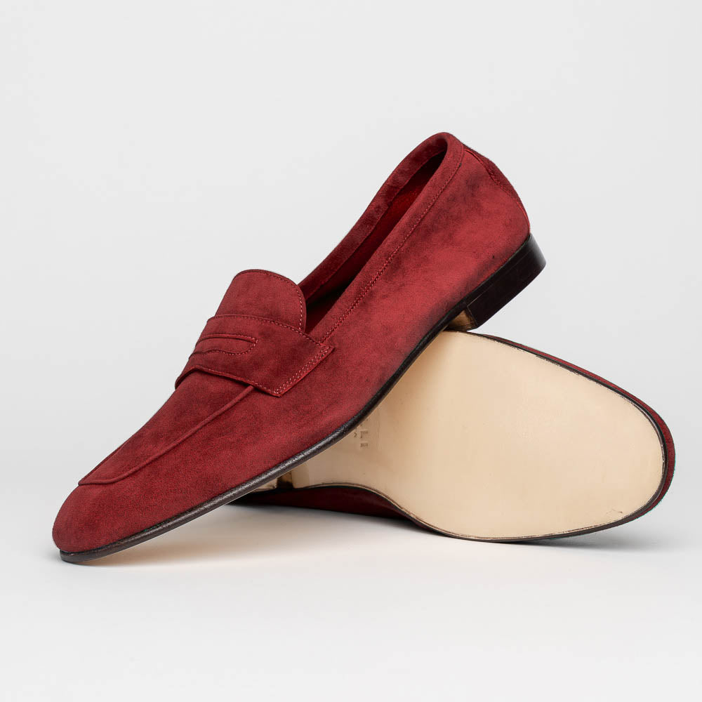 Zelli Tasca Suede Penny Loafers Red (16-100-RED)