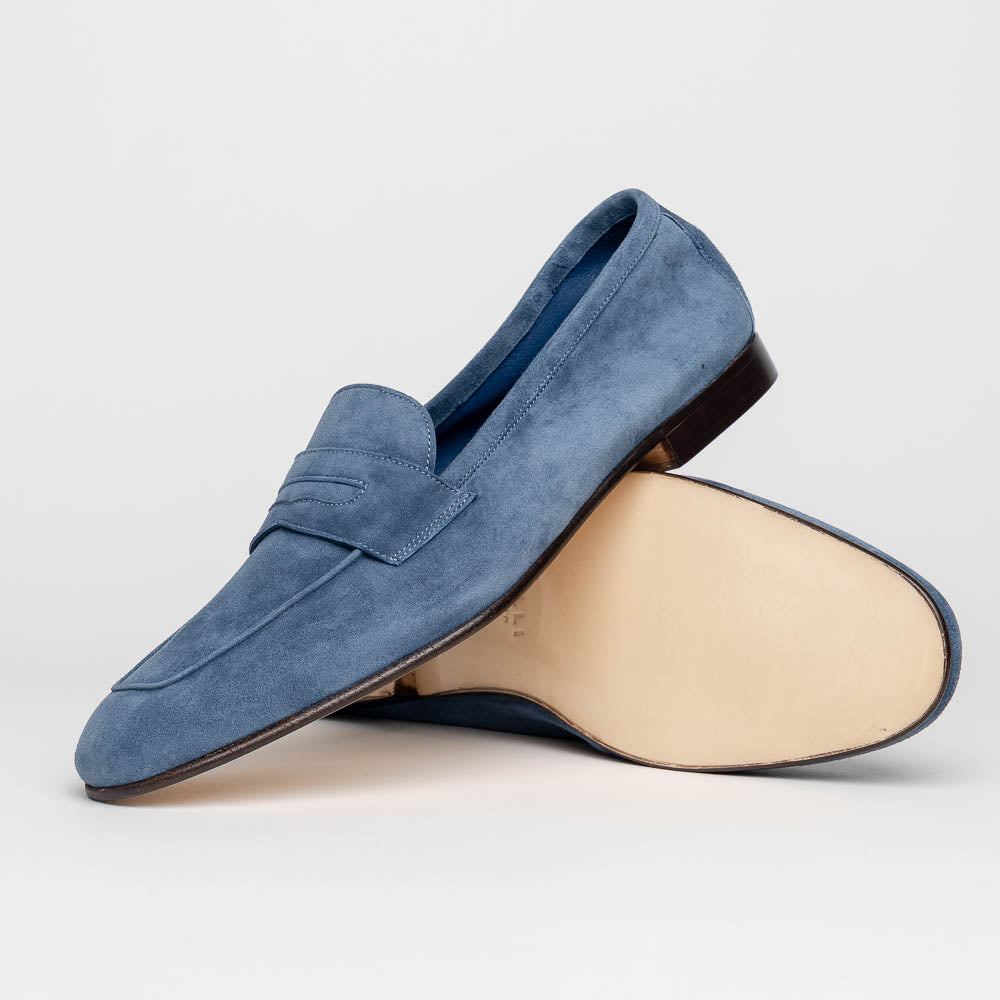 Zelli Tasca Suede Penny Loafers Blue (16-100-BLU)