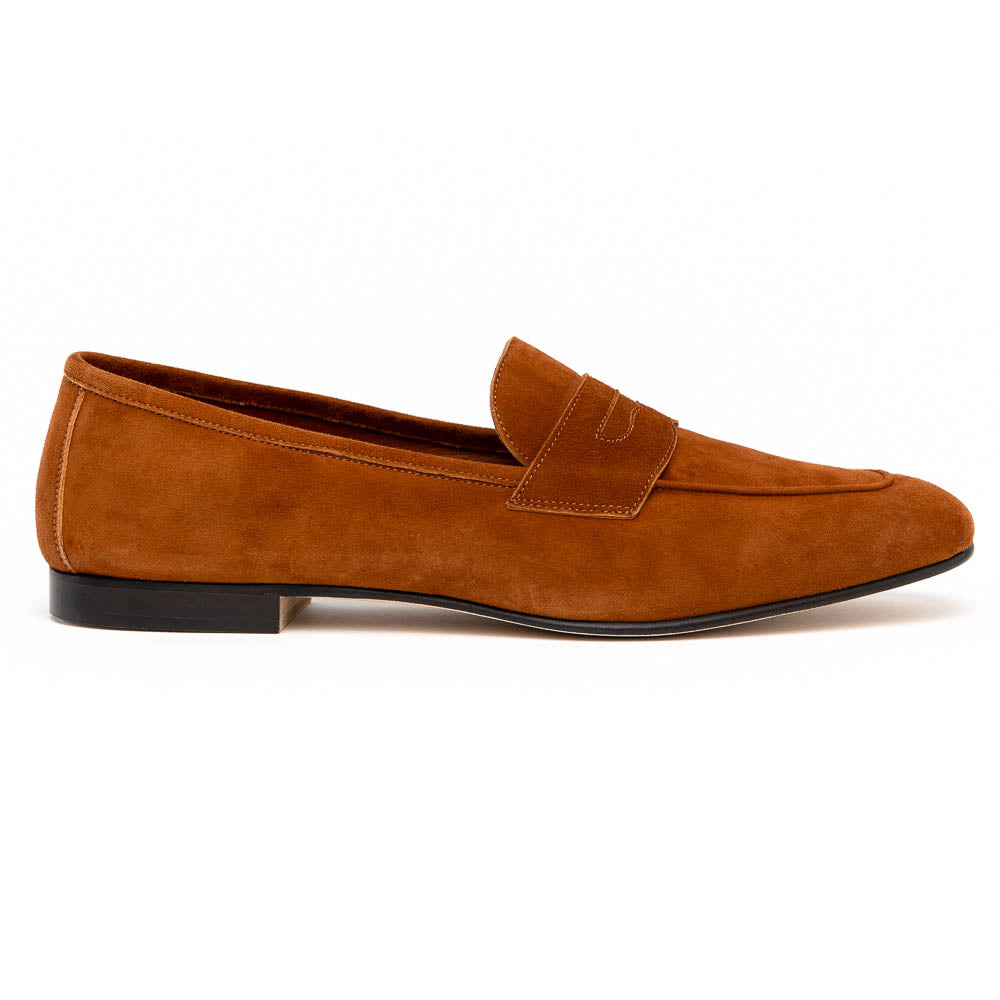 Zelli Tasca Suede Penny Loafers Cognac