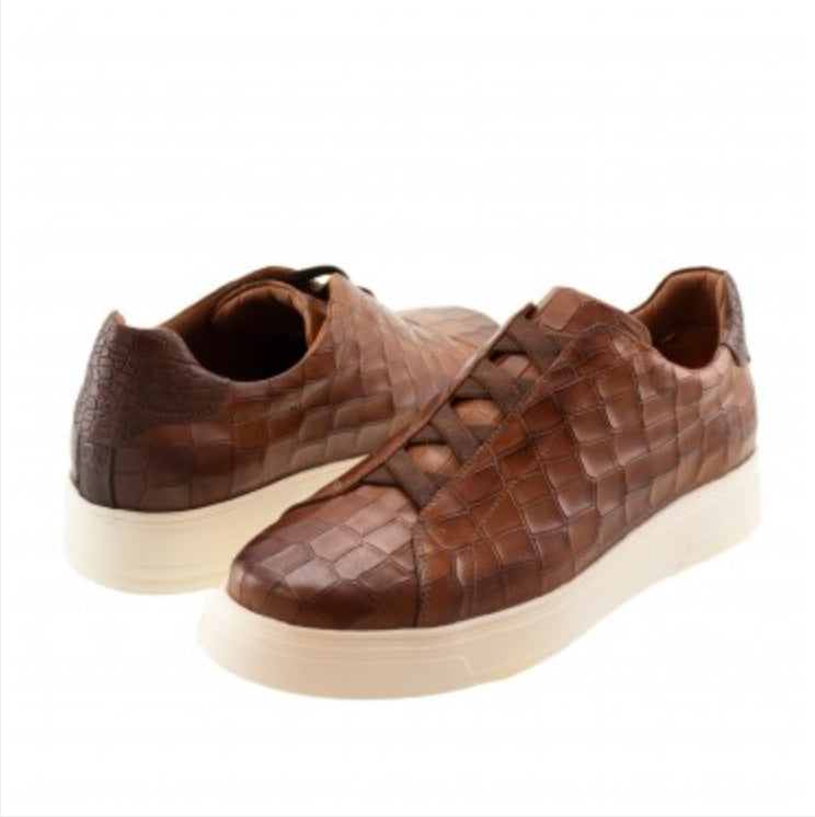 TB Phelps Tate Alligator Embossed Slip-On Sneakers Cognac