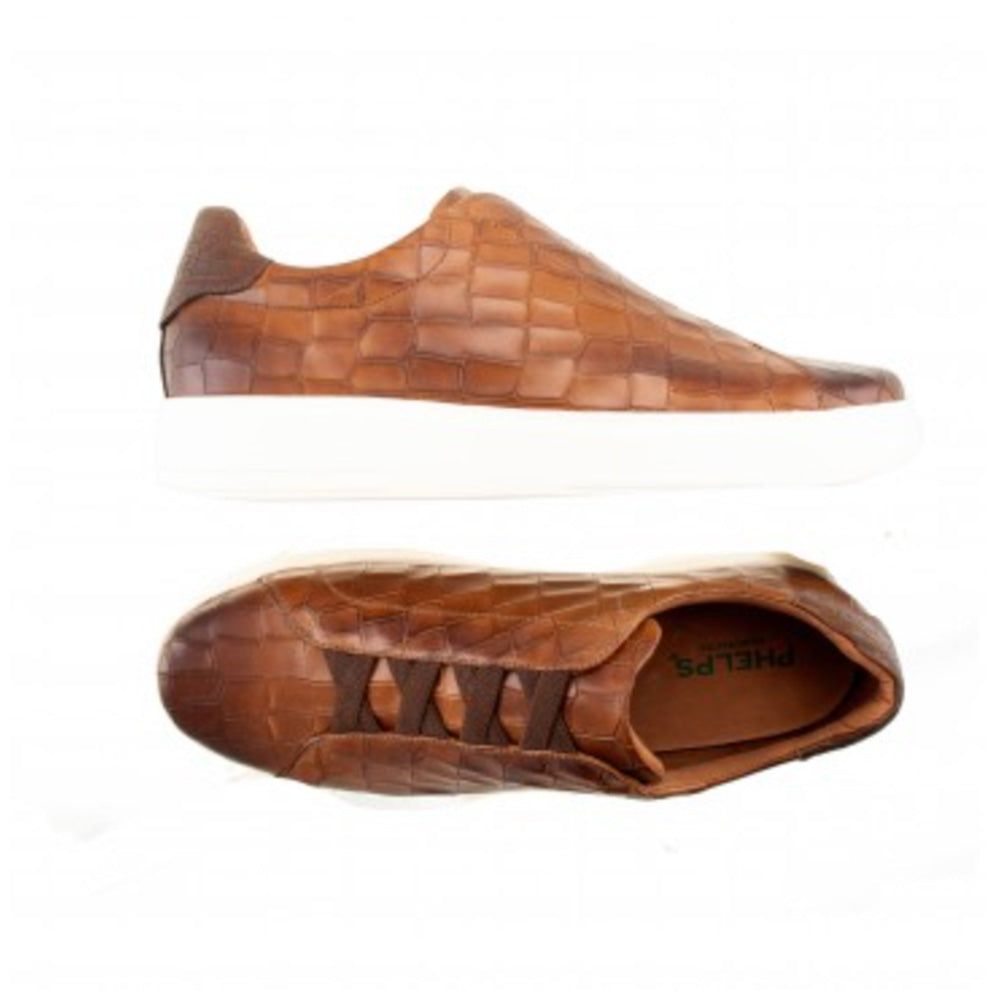 TB Phelps Tate Alligator Embossed Slip-On Sneakers Cognac