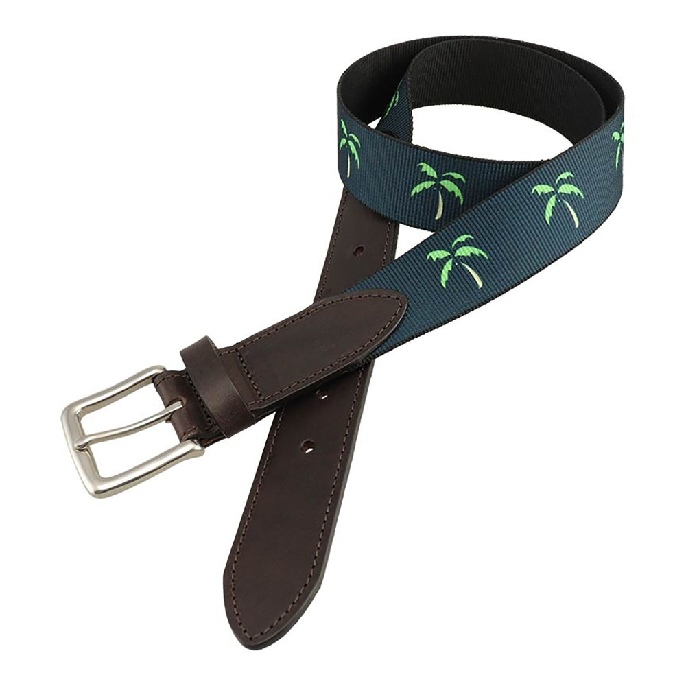 TB Phelps Fairfield Tab Belt Florida Palm Tree Navy