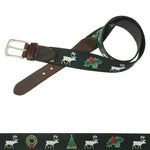 TB Phelps Holiday Pattern Hampton Leather Tab Web Belt Christmas Sweater Black