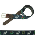 TB Phelps Holiday Pattern Hampton Leather Tab Web Belt Christmas Sweater Navy