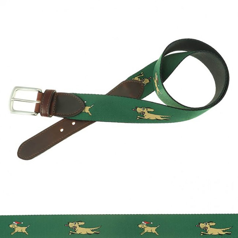 TB Phelps Holiday Pattern Hampton Leather Tab Web Belt Santas Dogs