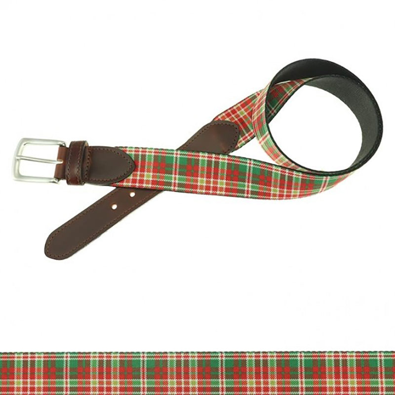 TB Phelps Holiday Pattern Hampton Leather Tab Web Belt Tartan