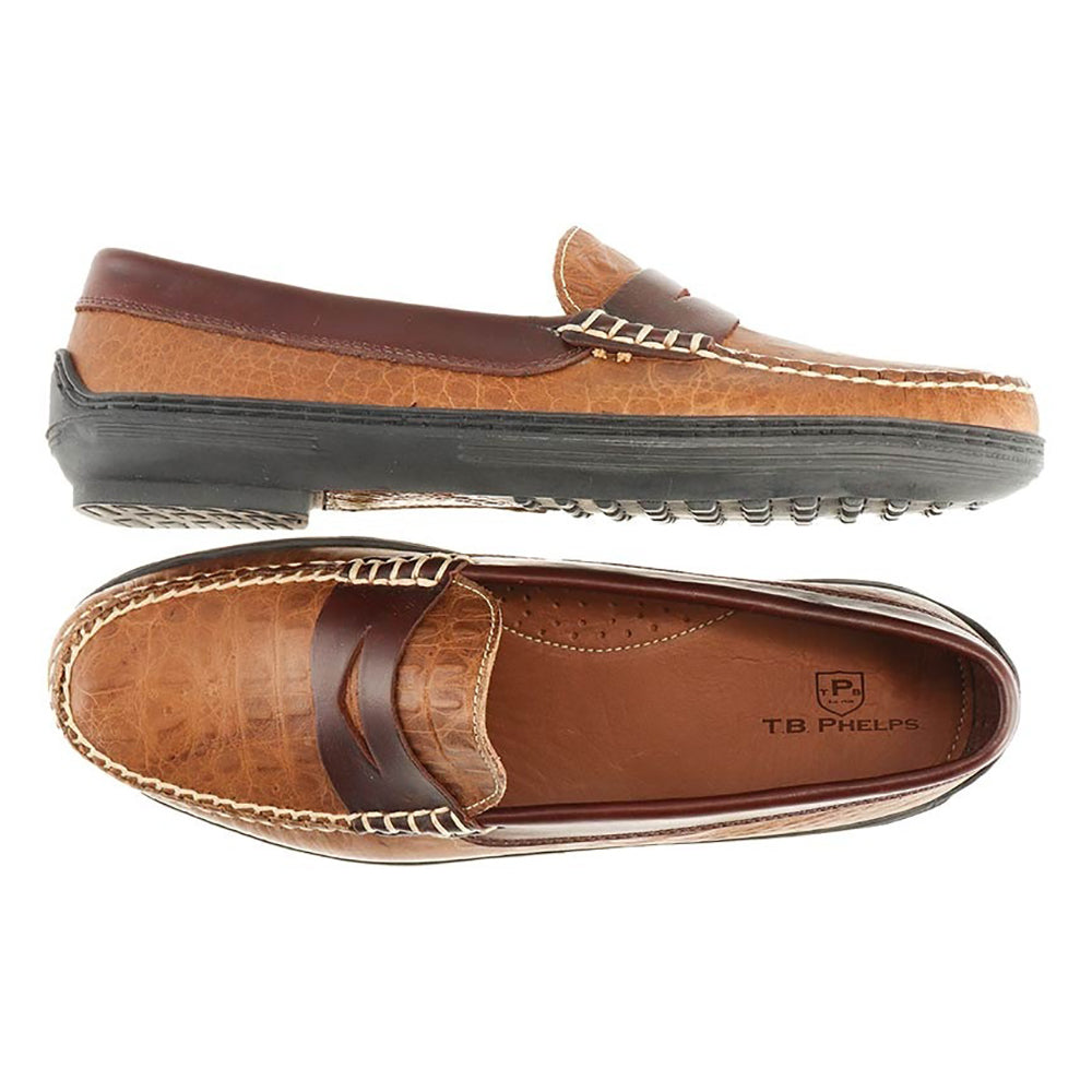 TB Phelps Penny Loafer Khaki Croco / Briar Waxy