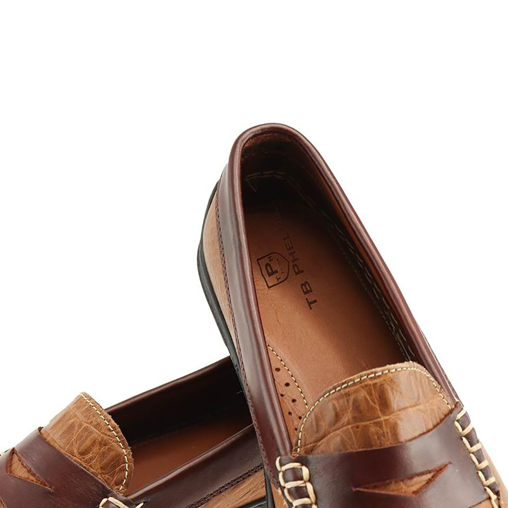 TB Phelps Penny Loafer Khaki Croco / Briar Waxy