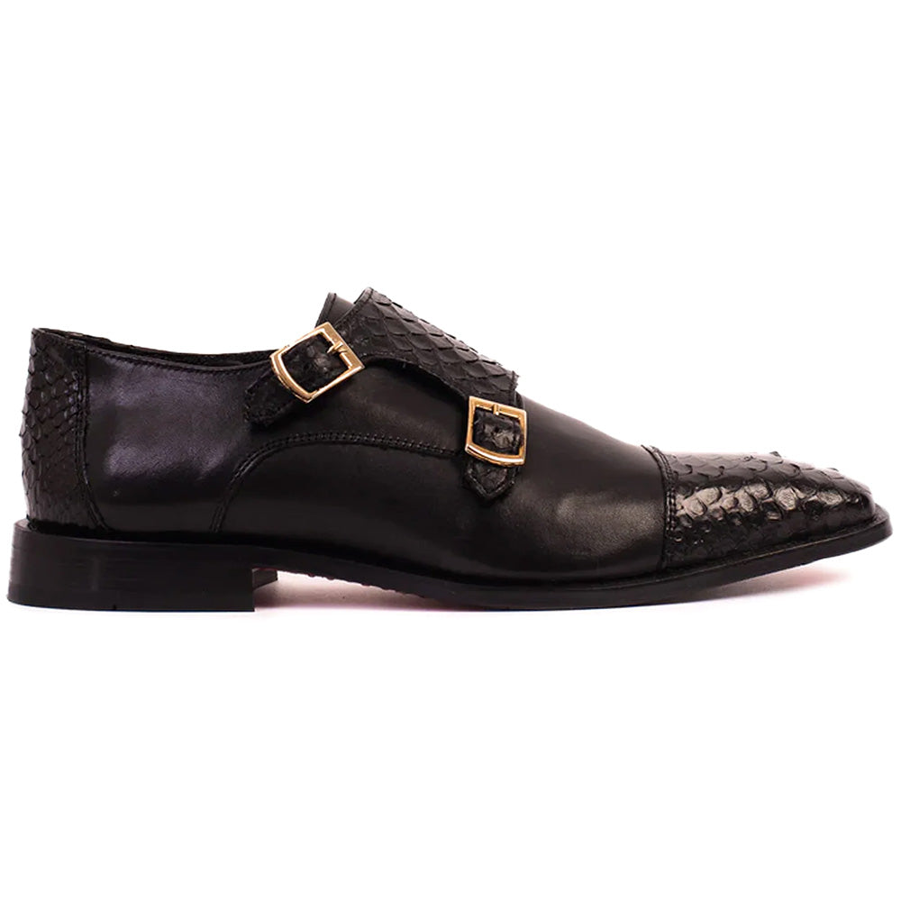 Vinci Leather The Bishkek Python Double Monk Strap Black