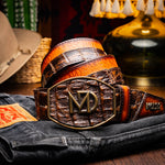 Marco Di Milano Texas Caiman Crocodile & Calfskin Belt Aged Brown
