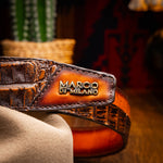 Marco Di Milano Texas Caiman Crocodile & Calfskin Belt Aged Brown