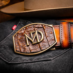 Marco Di Milano Texas Caiman Crocodile & Calfskin Belt Aged Brown