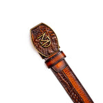 Marco Di Milano Texas Caiman Crocodile & Calfskin Belt Aged Brown