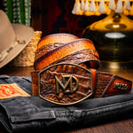 Marco Di Milano Texas Caiman Crocodile & Calfskin Belt Aged Maple