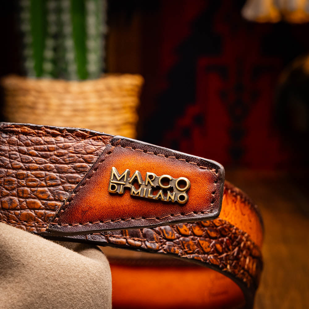 Marco Di Milano Texas Caiman Crocodile & Calfskin Belt Aged Maple