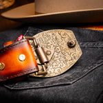 Marco Di Milano Texas Caiman Crocodile & Calfskin Belt Aged Maple