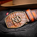 Marco Di Milano Texas Caiman Crocodile & Calfskin Belt Aged Maple