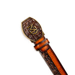 Marco Di Milano Texas Caiman Crocodile & Calfskin Belt Aged Maple