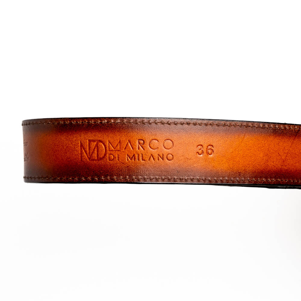 Marco Di Milano Texas Caiman Crocodile & Calfskin Belt Aged Maple